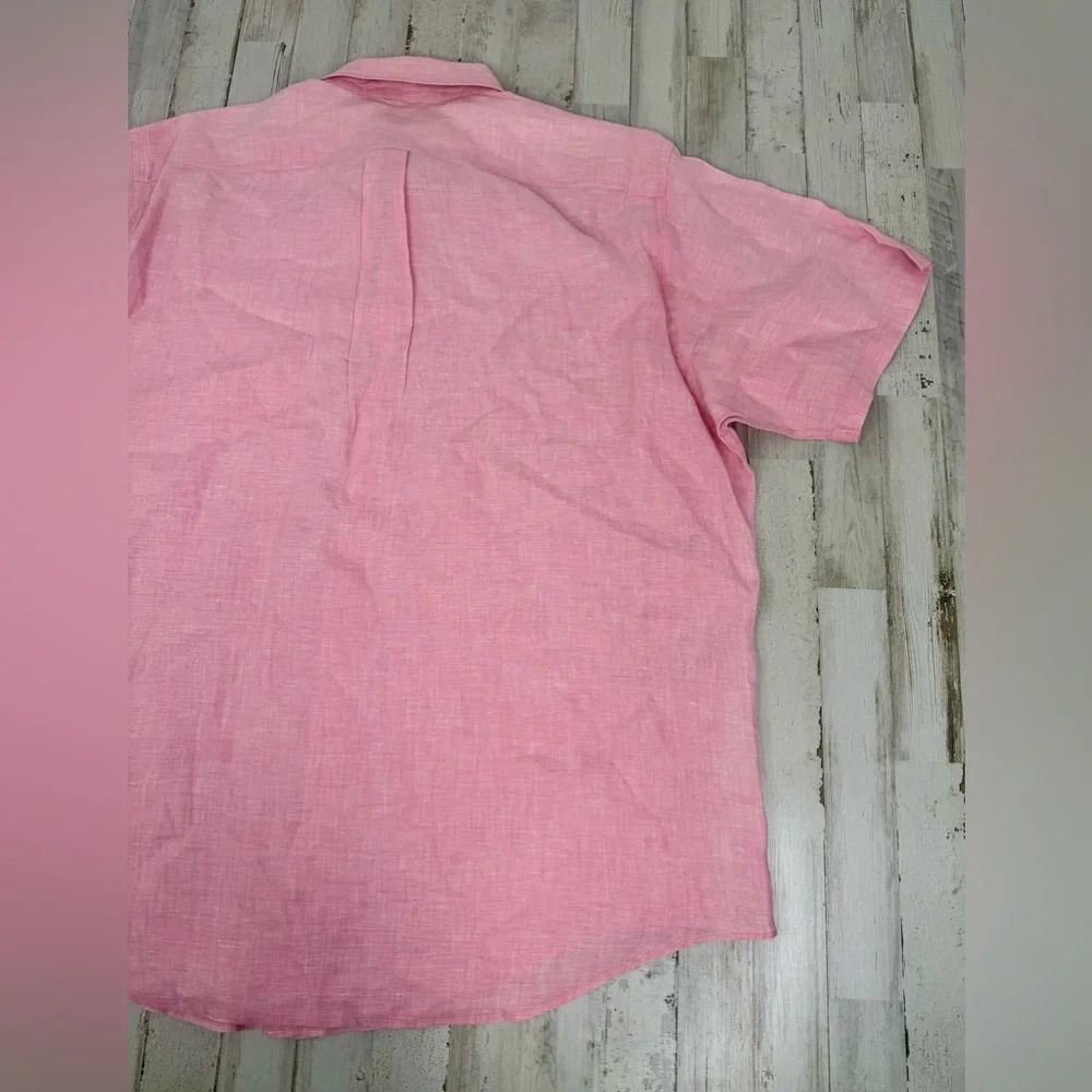 Brooks Brothers Button-Up Shirt Men XL Pink 100% Irish Linen Short Sleeve - Picture 8 of 9